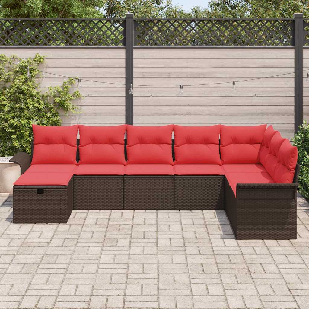 Σετ Καναπέ Κήπου 8 pcs Καφέ και Κόκκινο συνθετικό ρατάν - Pakobazaar