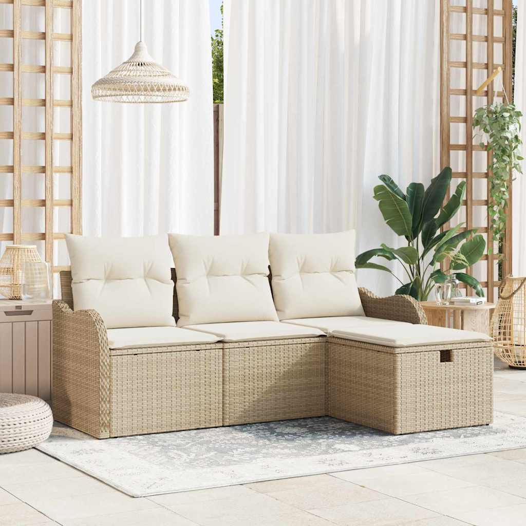 Σετ Καναπέ Κήπου 4 pcs Μπεζ και Κρέμα συνθετικό ρατάν - Pakobazaar