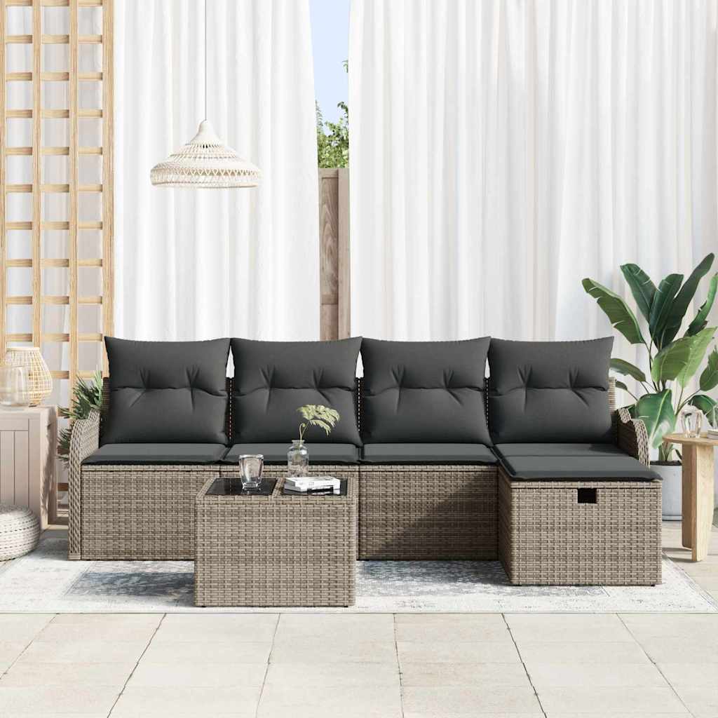 Σετ Καναπέ Κήπου με μαξιλάρι 6 pcs Γκρι συνθετικό ρατάν