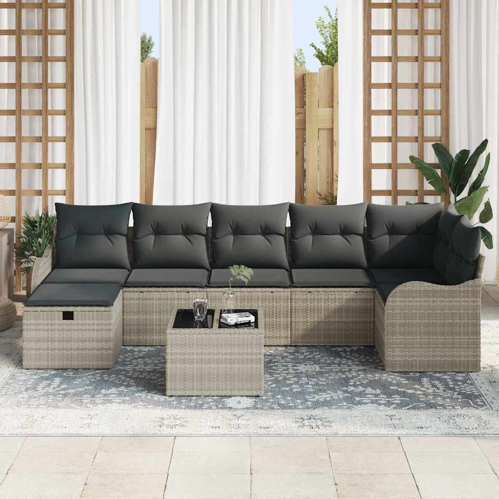 Σετ Καναπέ με μαξιλάρι 8 pcs Ανοιχτό γκρι συνθετικό ρατάν