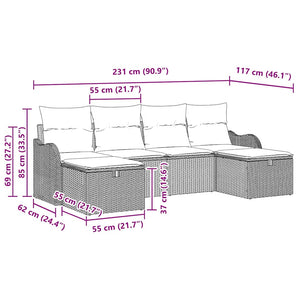 Σετ Καναπέ με μαξιλάρι 6 pcs Μπεζ και Κρέμα συνθετικό ρατάν - Pakobazaar