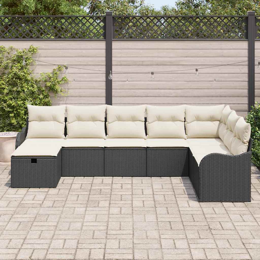 Σετ Καναπέ με μαξιλάρι 8 pcs Μαύρο και Κρέμα συνθετικό ρατάν