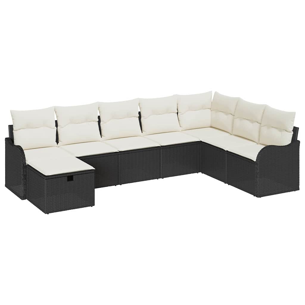 Σετ Καναπέ με μαξιλάρι 8 pcs Μαύρο και Κρέμα συνθετικό ρατάν