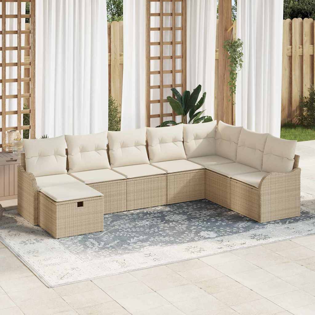 Σετ Καναπέ με μαξιλάρι 8 pcs Μπεζ και Κρέμα συνθετικό ρατάν