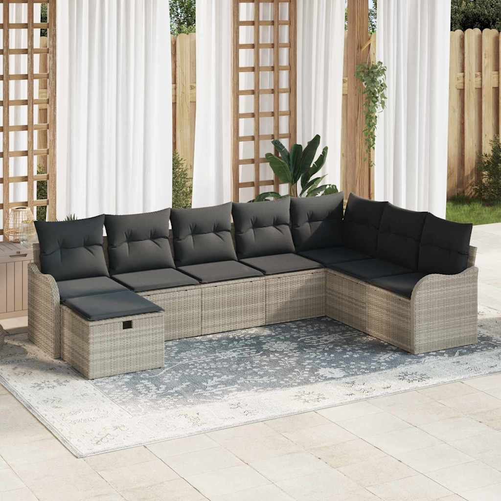 Σετ Καναπέ με μαξιλάρι 8 pcs Ανοιχτό γκρι συνθετικό ρατάν