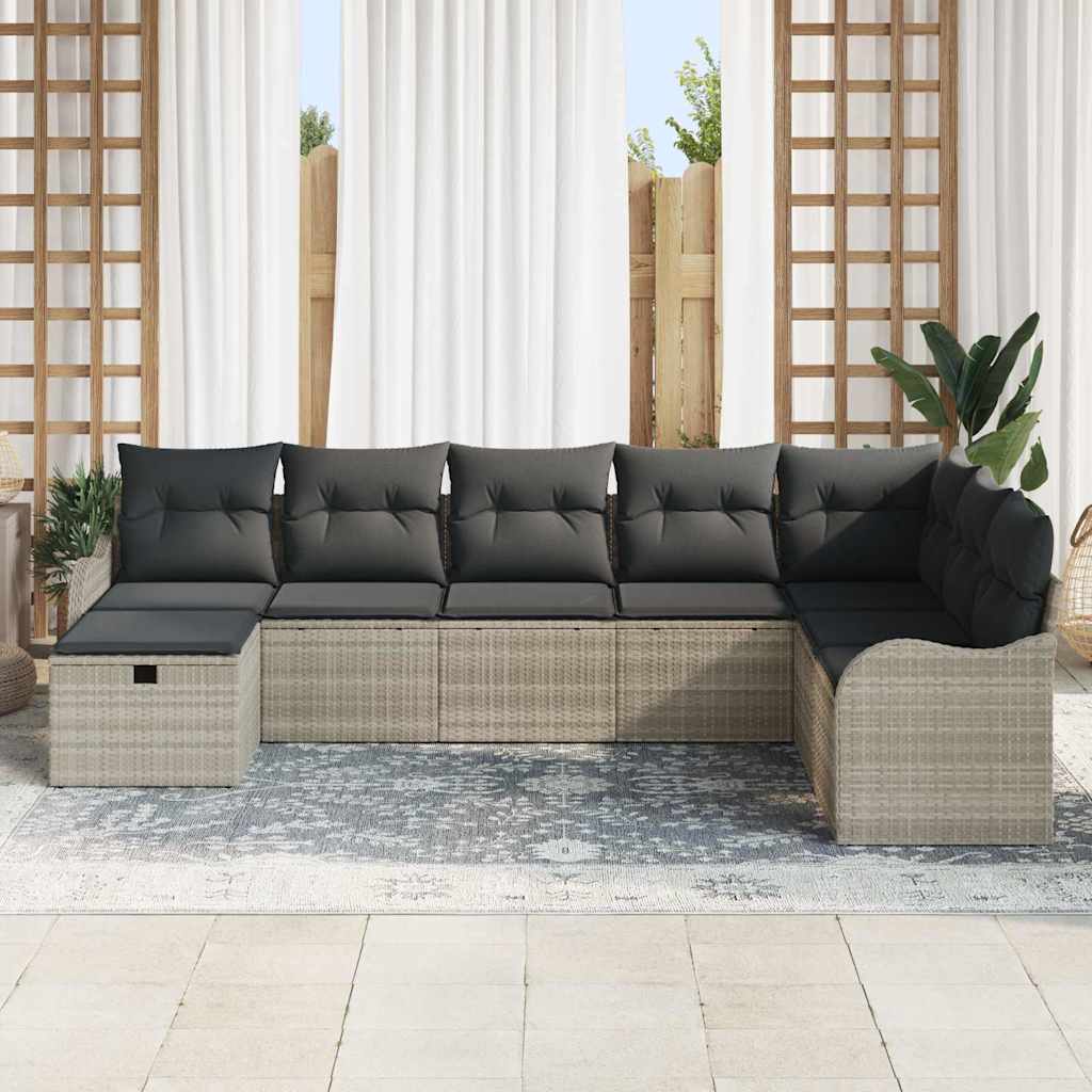 Σετ Καναπέ με μαξιλάρι 8 pcs Ανοιχτό γκρι συνθετικό ρατάν