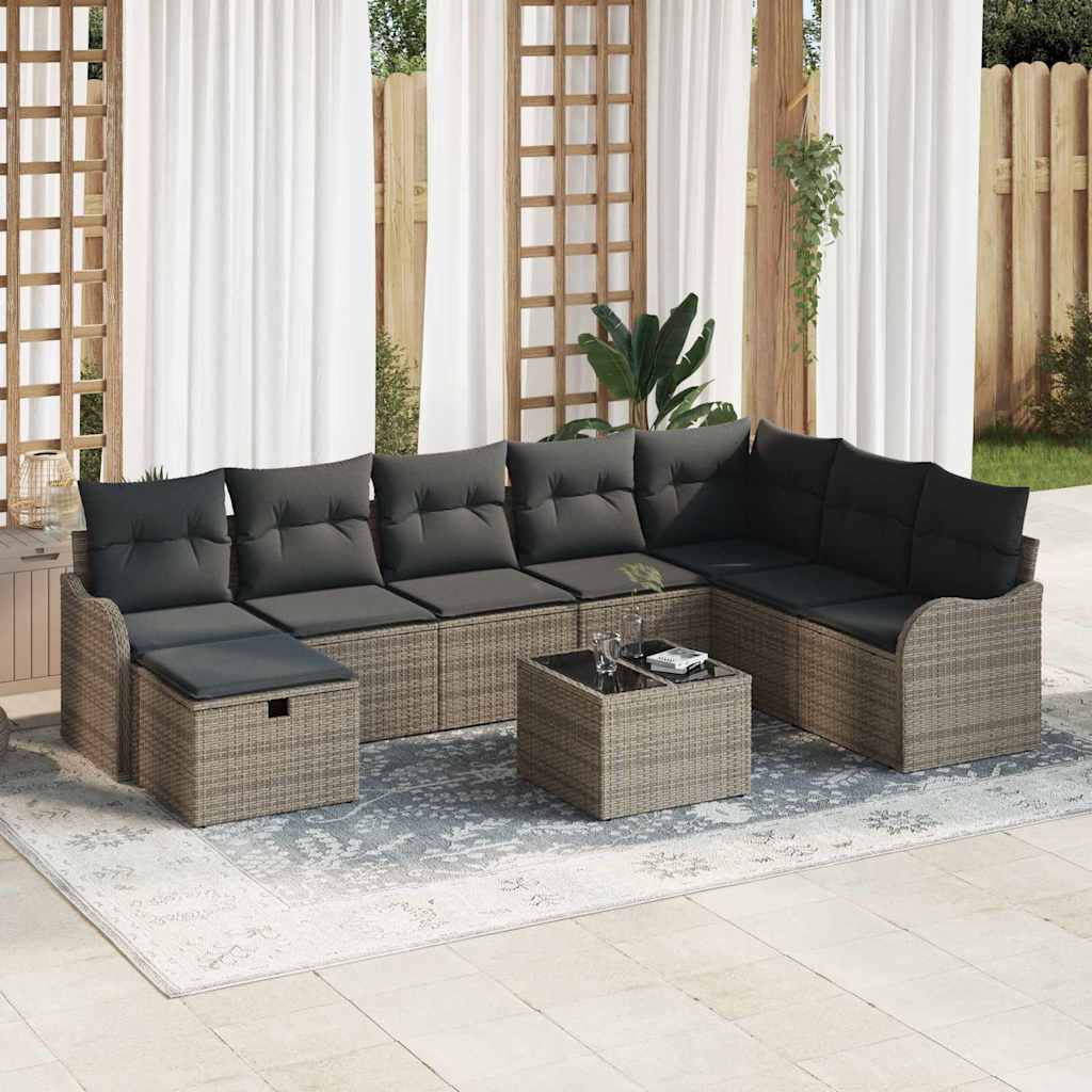 Σετ Καναπέ με μαξιλάρι με αποθήκευση 9 pcs Γκρι συνθετικό ρατάν