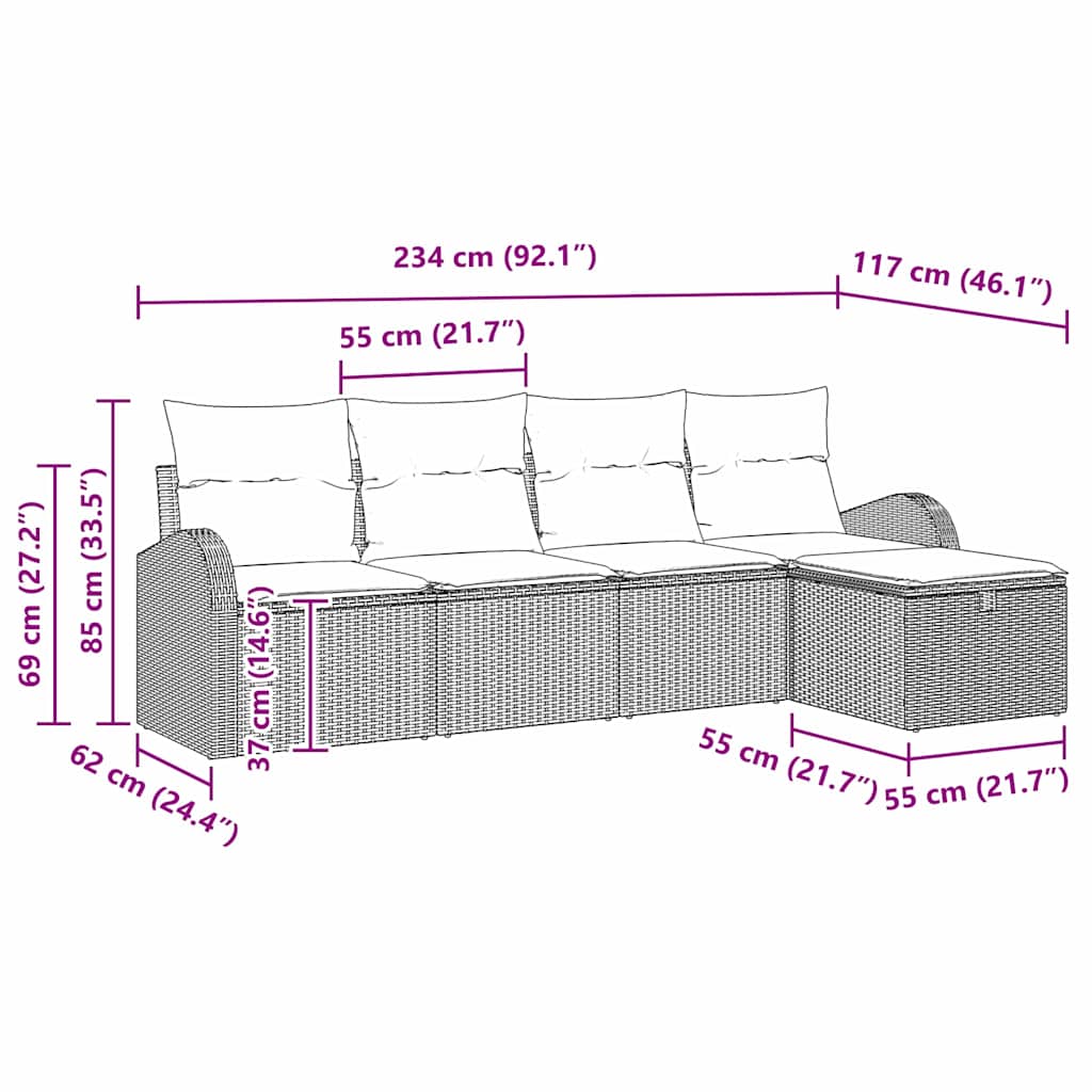 Σετ Καναπέ με μαξιλάρι 5 pcs Μαύρο και Κρέμα συνθετικό ρατάν