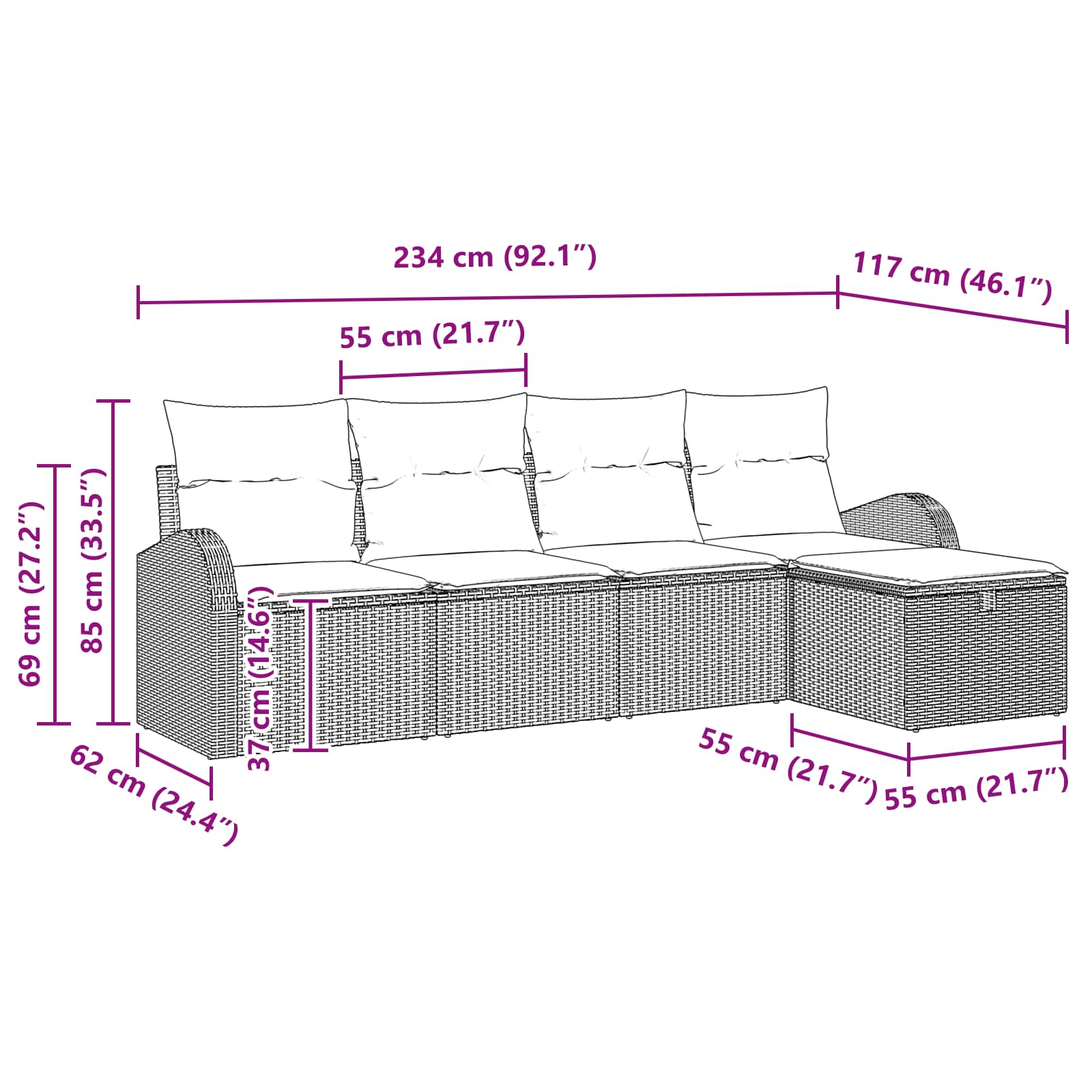Σετ Καναπέ με μαξιλάρι Μπεζ και Κρέμα συνθετικό ρατάν