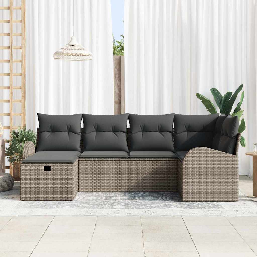 Σετ Καναπέ με μαξιλάρι με αποθήκευση 6 pcs Γκρι συνθετικό ρατάν - Pakobazaar