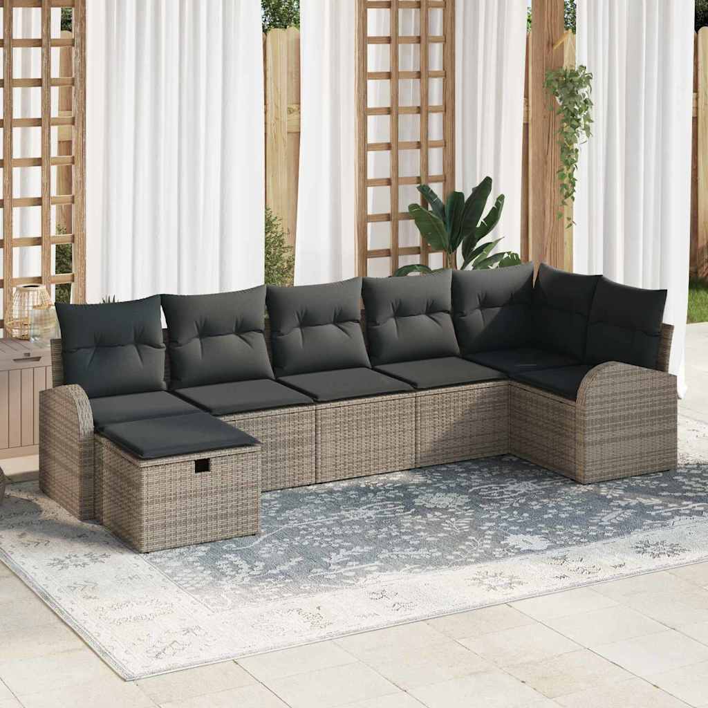Σετ Καναπέ με μαξιλάρι με αποθήκευση 7 pcs Γκρι συνθετικό ρατάν - Pakobazaar