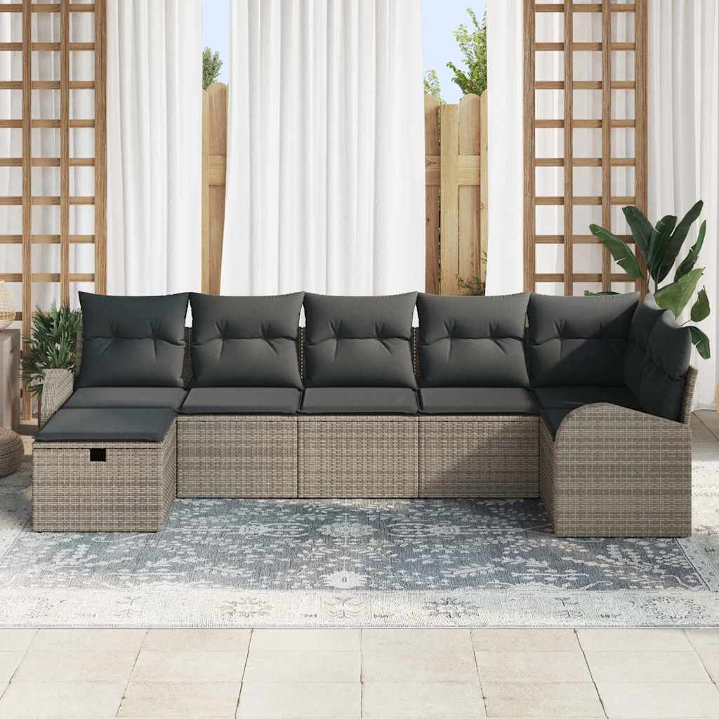 Σετ Καναπέ με μαξιλάρι με αποθήκευση 7 pcs Γκρι συνθετικό ρατάν - Pakobazaar