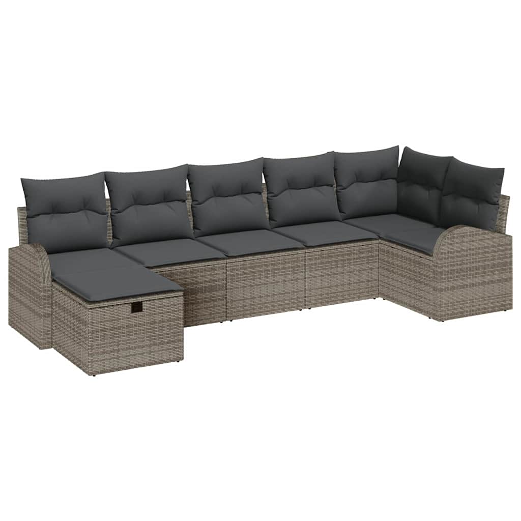 Σετ Καναπέ με μαξιλάρι με αποθήκευση 7 pcs Γκρι συνθετικό ρατάν - Pakobazaar
