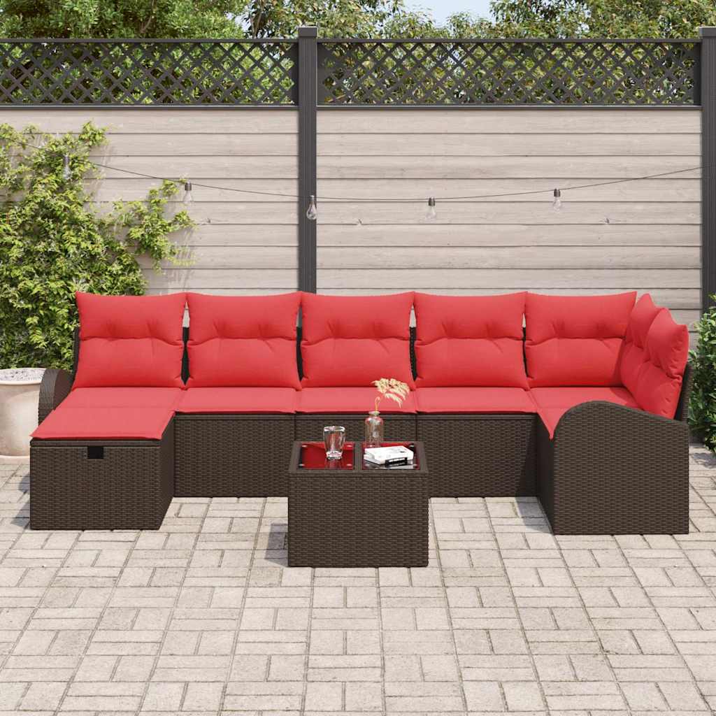 Σετ Καναπέ με μαξιλάρι 8 pcs Καφέ και Κόκκινο συνθετικό ρατάν - Pakobazaar