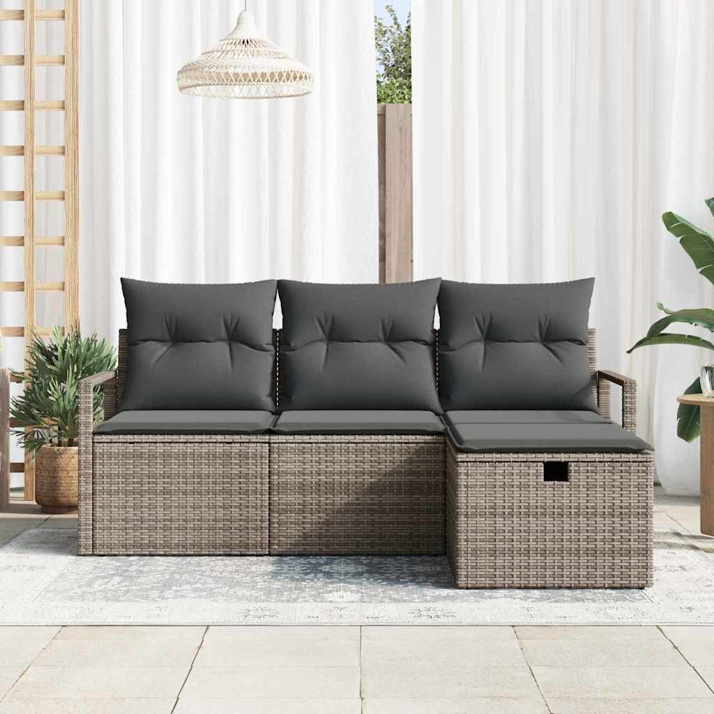 Σετ Καναπέ με μαξιλάρι με αποθήκευση 4 pcs Γκρι συνθετικό ρατάν