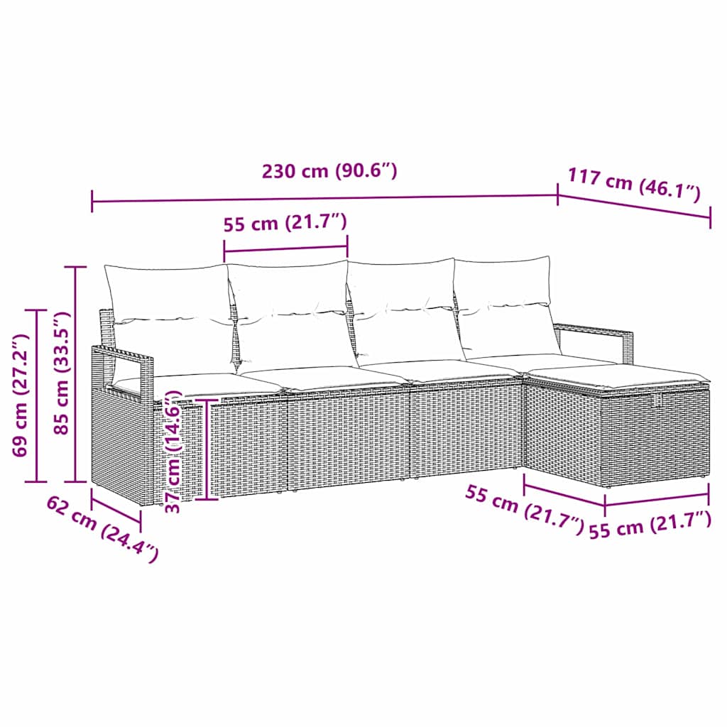 Σετ Καναπέ με μαξιλάρι 5 pcs Μαύρο και Κρέμα συνθετικό ρατάν