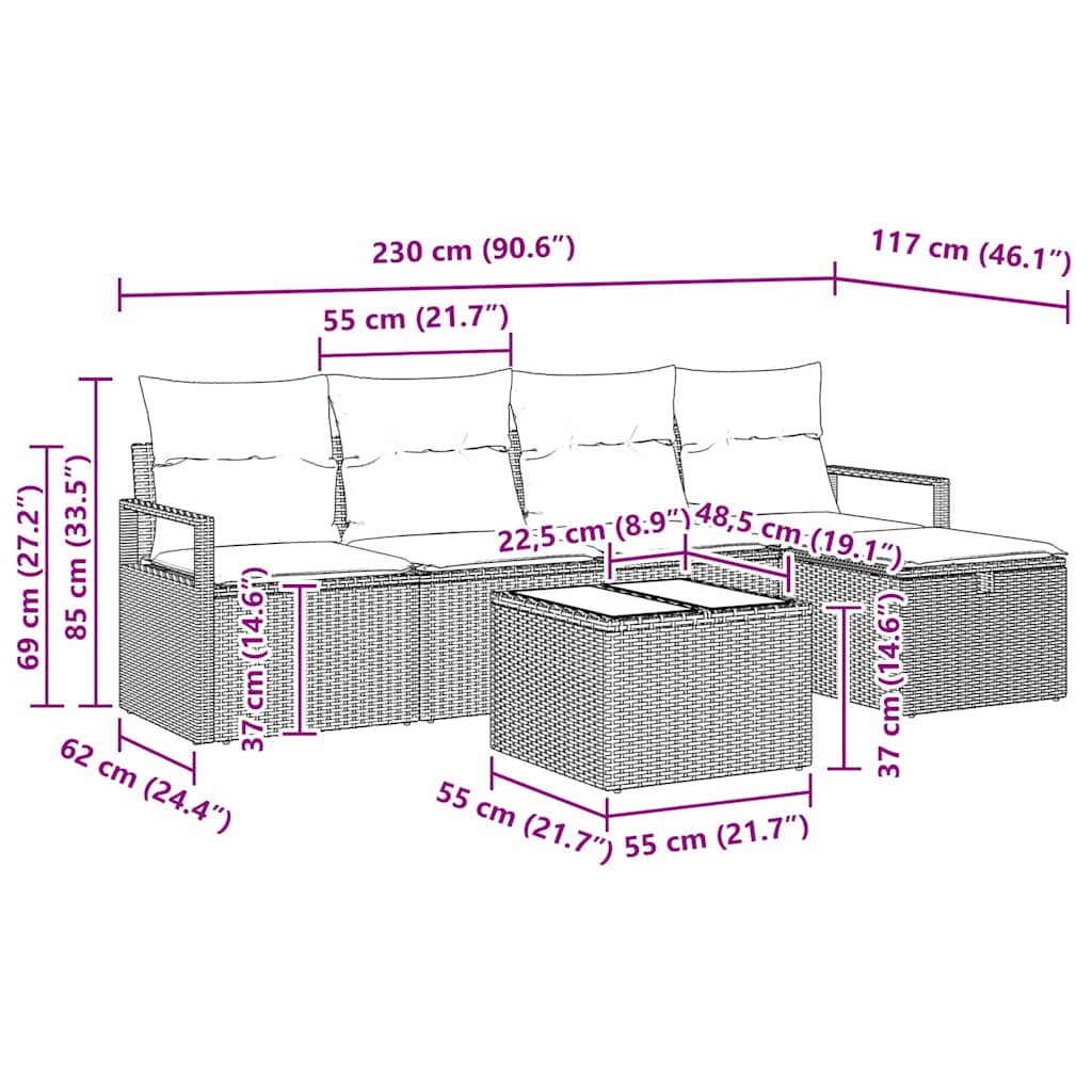 Σετ Καναπέ με μαξιλάρι 6 pcs Ανοιχτό γκρι συνθετικό ρατάν