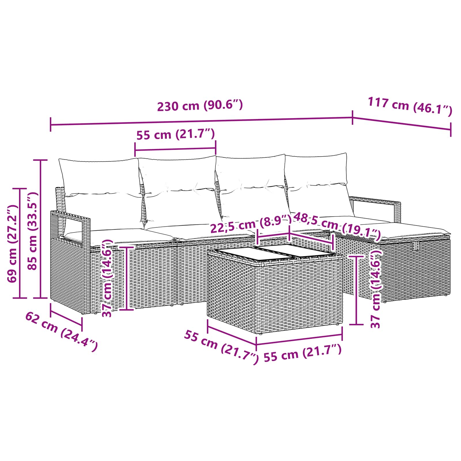 Σετ Καναπέ με μαξιλάρι 6 pcs Καφέ και Κόκκινο συνθετικό ρατάν - Pakobazaar