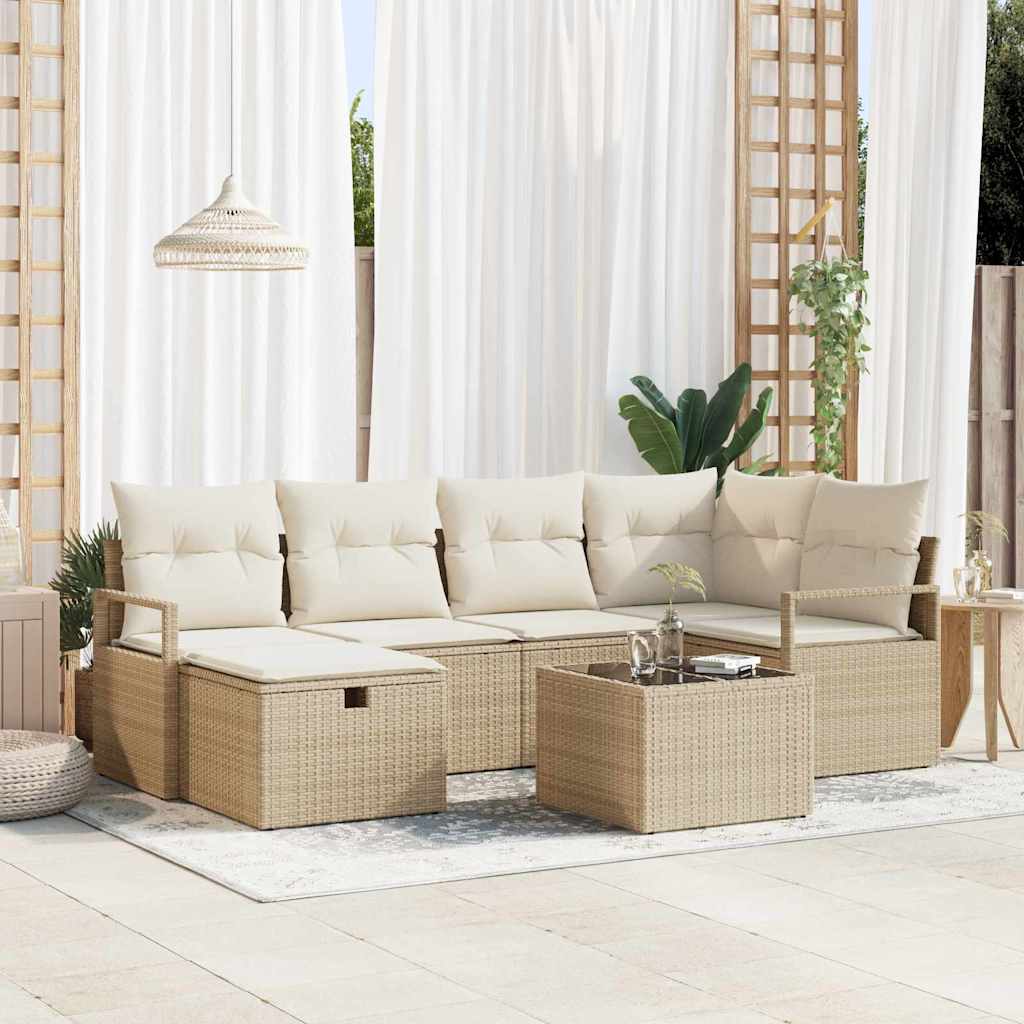 Σετ Καναπέ με μαξιλάρι 7 pcs Μπεζ και Κρέμα συνθετικό ρατάν