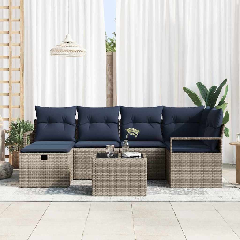 Σετ Καναπέ με μαξιλάρι Γκρι και Ναυτικό συνθετικό ρατάν - Pakobazaar