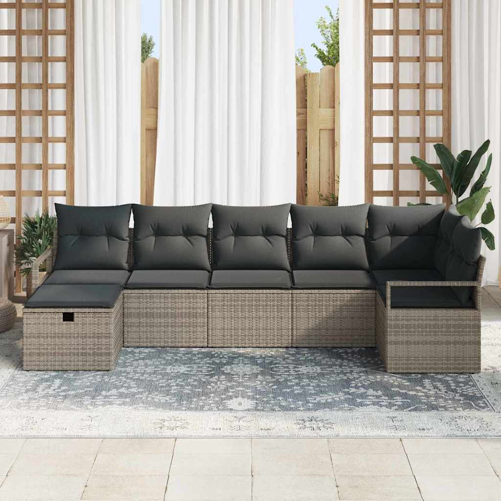 Σετ Καναπέ με μαξιλάρι με αποθήκευση 7 pcs Γκρι συνθετικό ρατάν - Pakobazaar