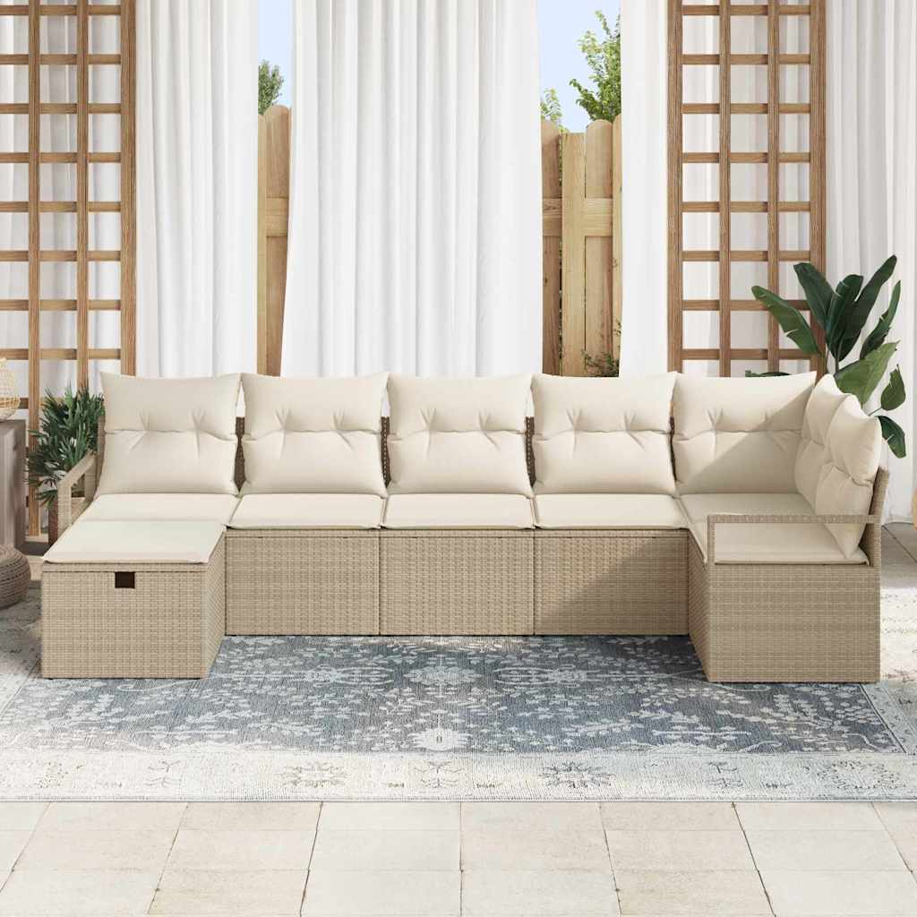 Σετ Καναπέ με μαξιλάρι 7 pcs Μπεζ και Κρέμα συνθετικό ρατάν