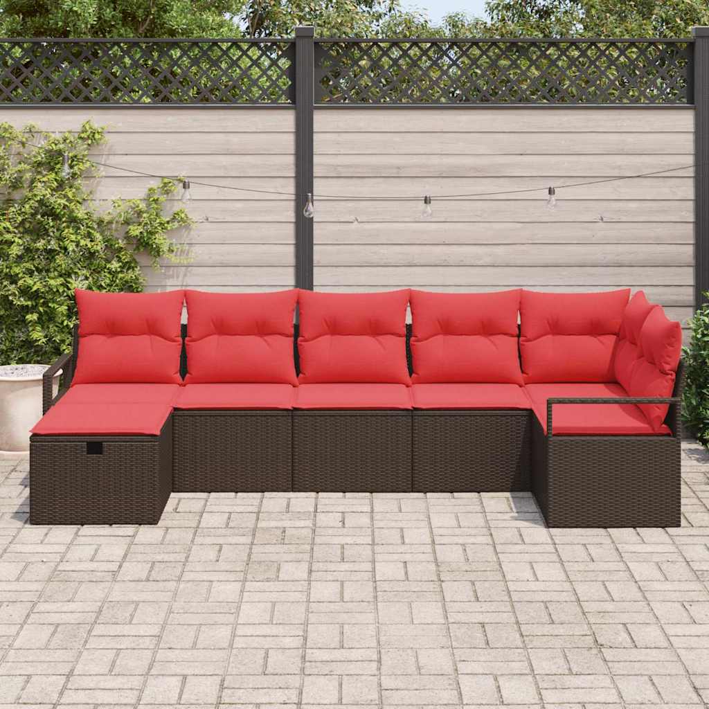 Σετ Καναπέ με μαξιλάρι 7 pcs Καφέ και Κόκκινο συνθετικό ρατάν - Pakobazaar