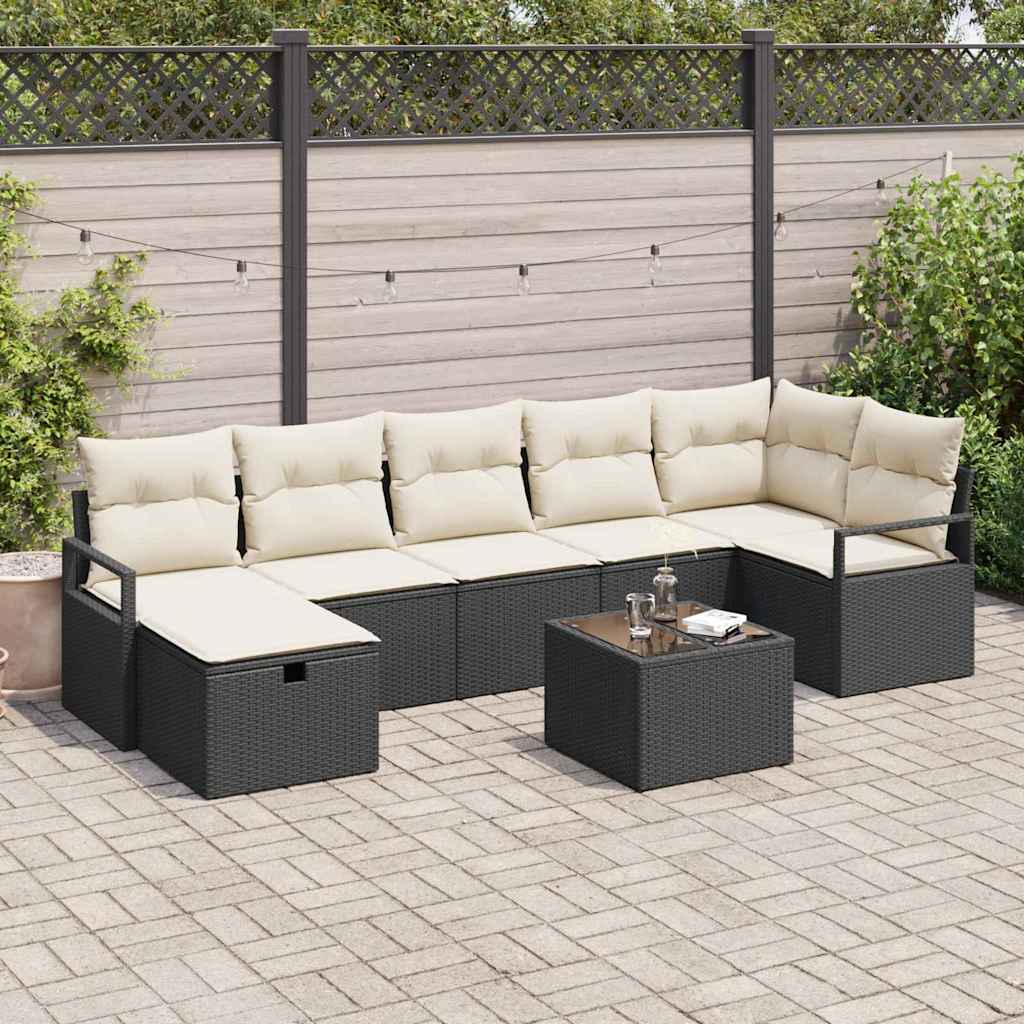 Σετ Καναπέ με μαξιλάρι 8 pcs Μαύρο και Κρέμα συνθετικό ρατάν - Pakobazaar