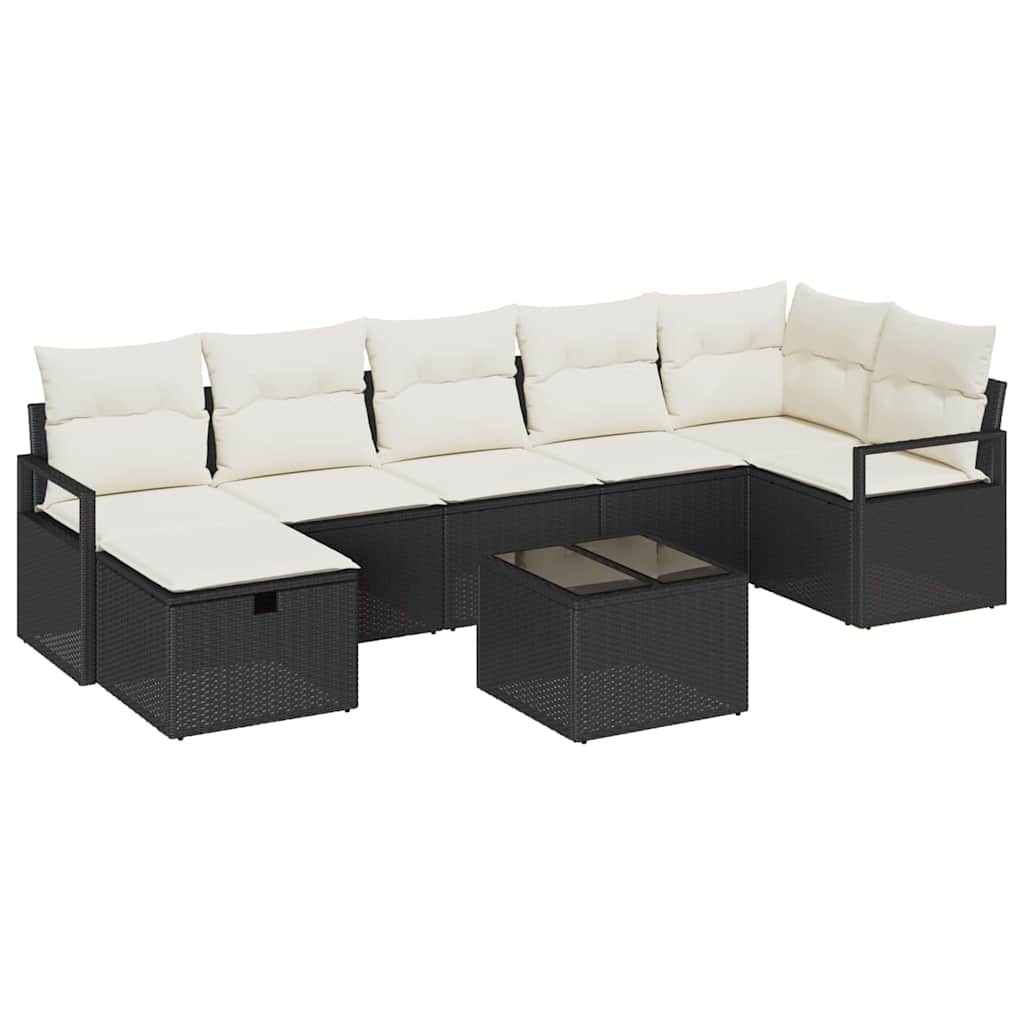 Σετ Καναπέ με μαξιλάρι 8 pcs Μαύρο και Κρέμα συνθετικό ρατάν - Pakobazaar