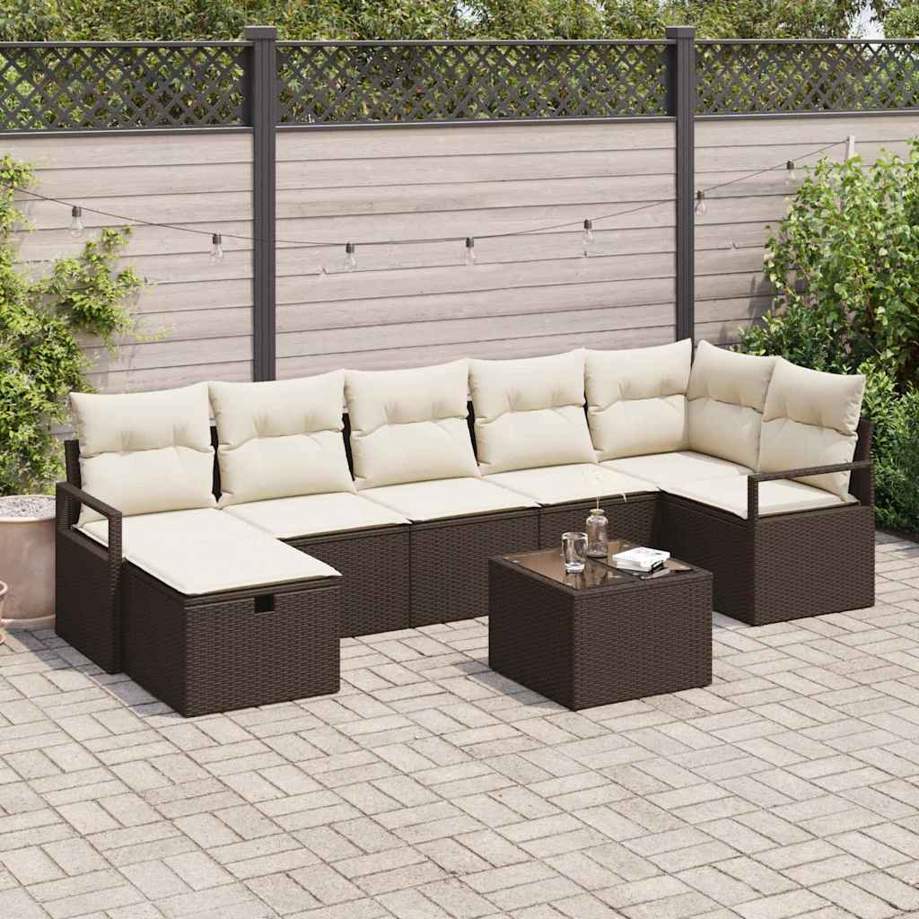 Σετ Καναπέ με μαξιλάρι 8 pcs Καφέ και Κρέμα συνθετικό ρατάν