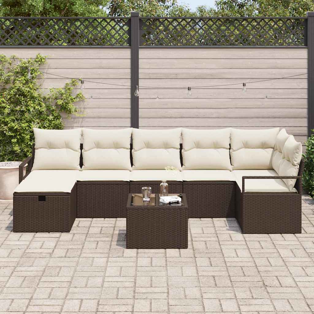 Σετ Καναπέ με μαξιλάρι 8 pcs Καφέ και Κρέμα συνθετικό ρατάν
