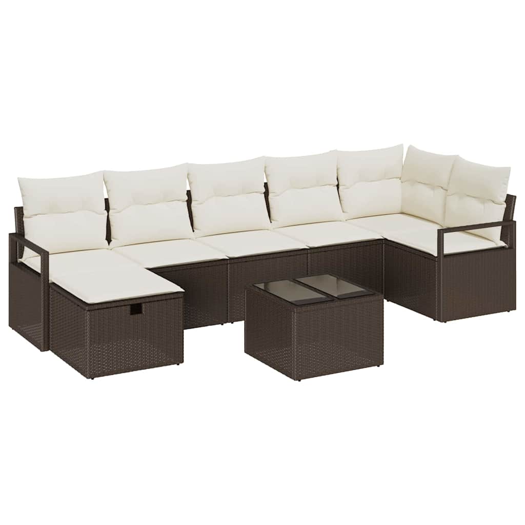 Σετ Καναπέ με μαξιλάρι 8 pcs Καφέ και Κρέμα συνθετικό ρατάν