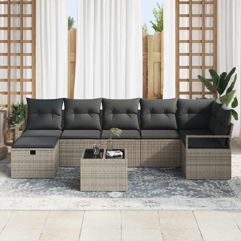 Σετ Καναπέ με μαξιλάρι με αποθήκευση 8 pcs Γκρι συνθετικό ρατάν - Pakobazaar