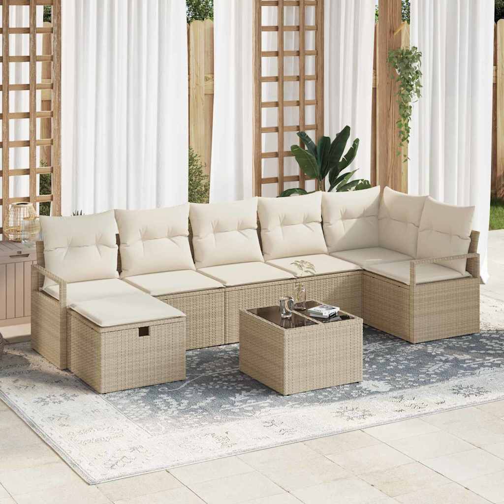Σετ Καναπέ με μαξιλάρι 8 pcs Μπεζ και Κρέμα συνθετικό ρατάν