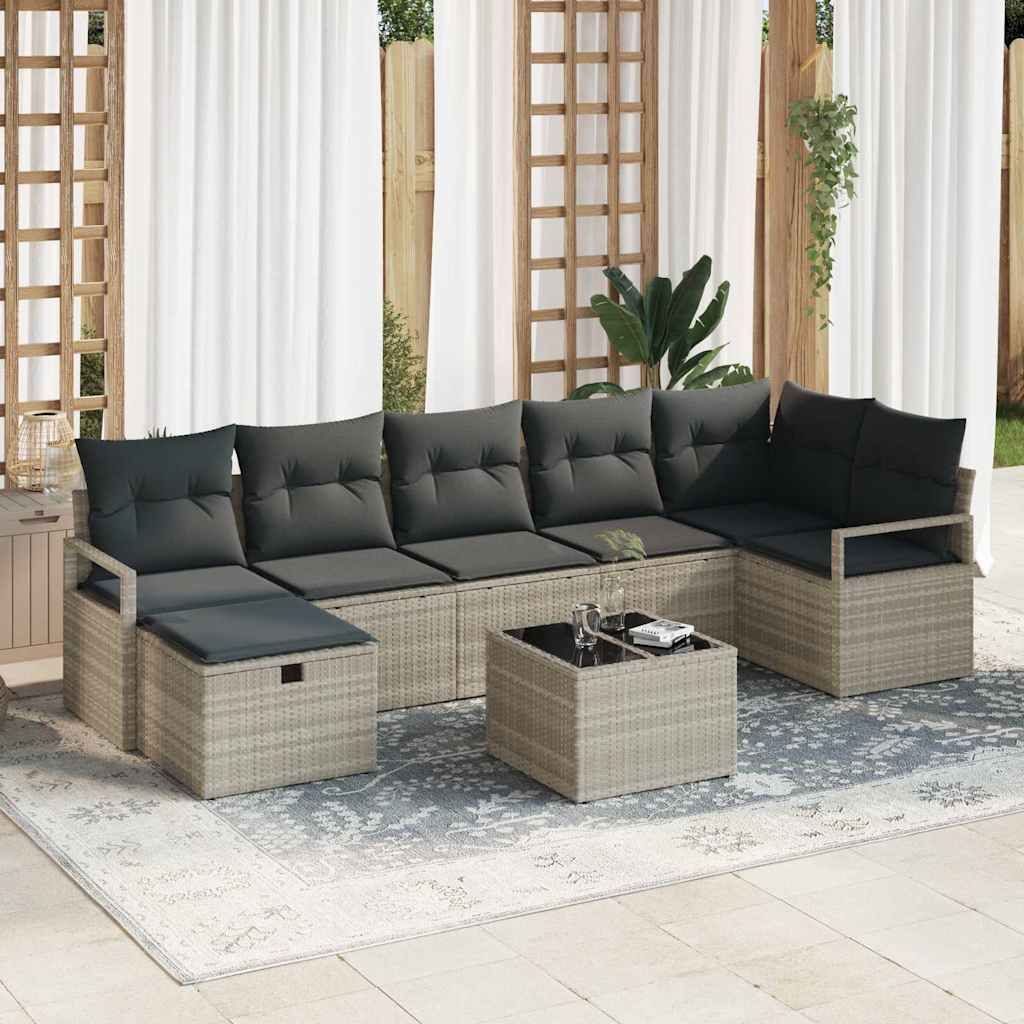 Σετ Καναπέ με μαξιλάρι 8 pcs Ανοιχτό γκρι συνθετικό ρατάν