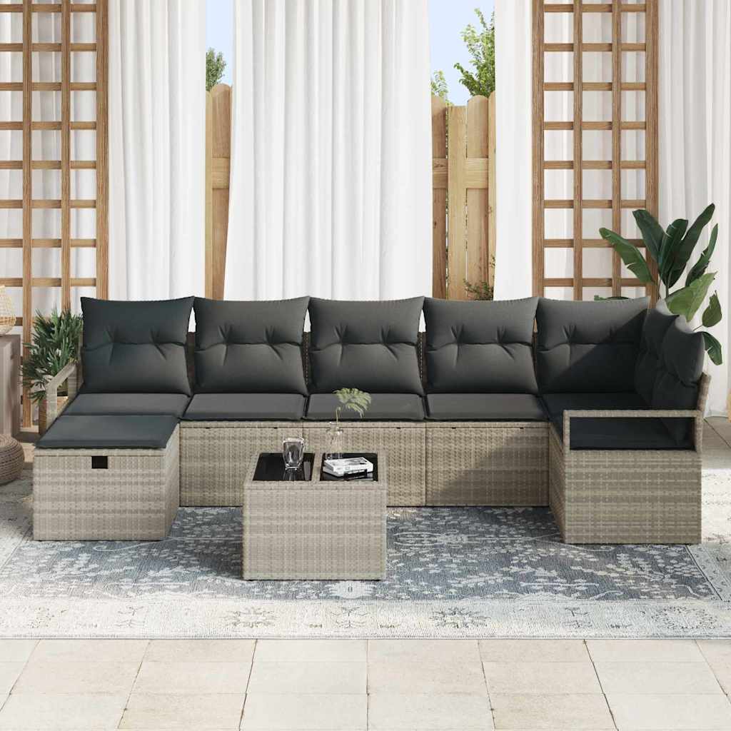 Σετ Καναπέ με μαξιλάρι 8 pcs Ανοιχτό γκρι συνθετικό ρατάν