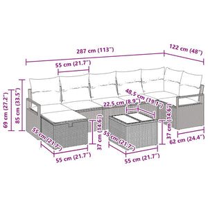 Σετ Καναπέ με μαξιλάρι 8 pcs Μαύρο συνθετικό ρατάν - Pakobazaar