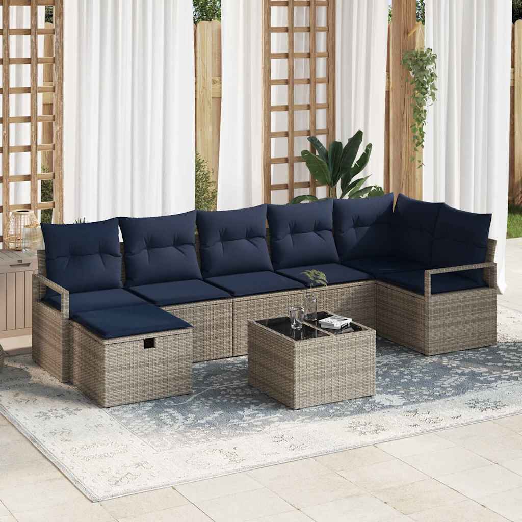 Σετ Καναπέ με μαξιλάρι 8 pcs Γκρι και Ναυτικό συνθετικό ρατάν - Pakobazaar