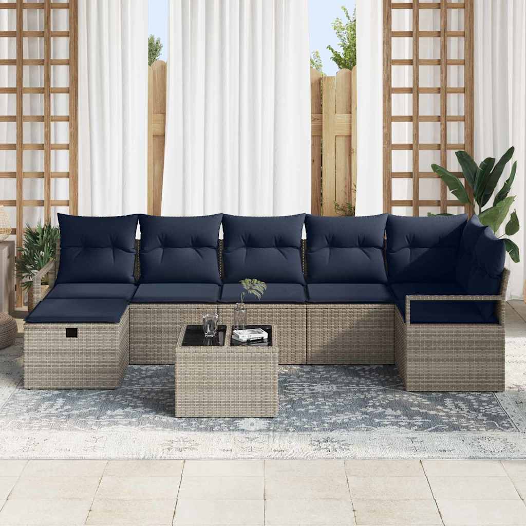 Σετ Καναπέ με μαξιλάρι 8 pcs Γκρι και Ναυτικό συνθετικό ρατάν - Pakobazaar