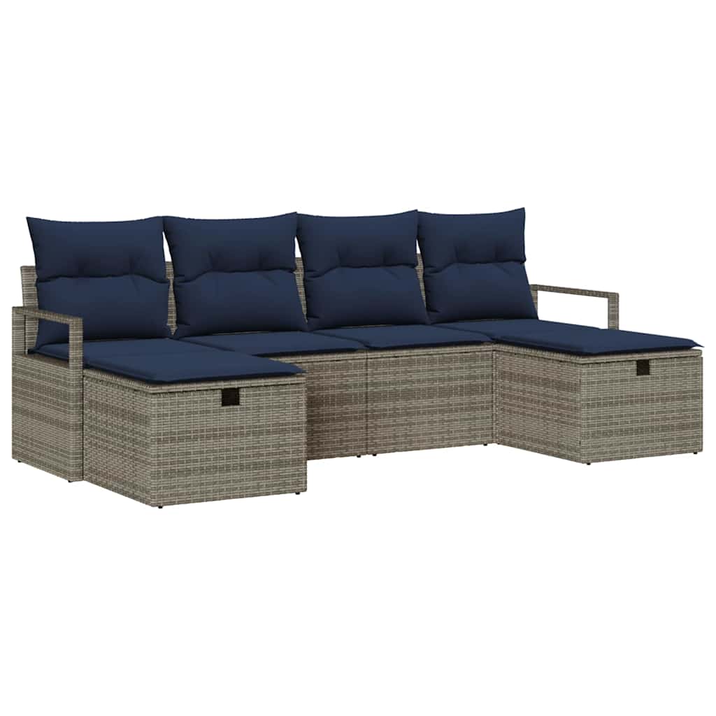 Σετ Καναπέ με μαξιλάρι 6 pcs Γκρι και Ναυτικό συνθετικό ρατάν - Pakobazaar