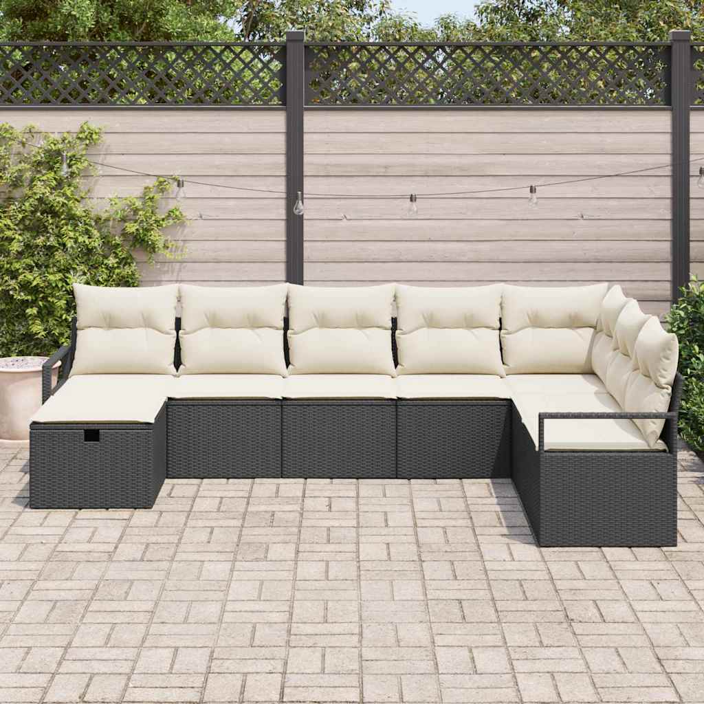 Σετ Καναπέ με μαξιλάρι 8 pcs Μαύρο και Κρέμα συνθετικό ρατάν
