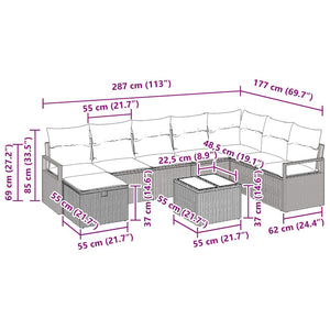Σετ Καναπέ με μαξιλάρι 9 pcs Μαύρο συνθετικό ρατάν - Pakobazaar