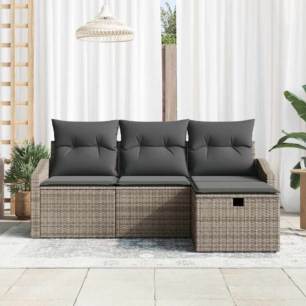 Σετ Καναπέ με μαξιλάρι με αποθήκευση 4 pcs Γκρι συνθετικό ρατάν