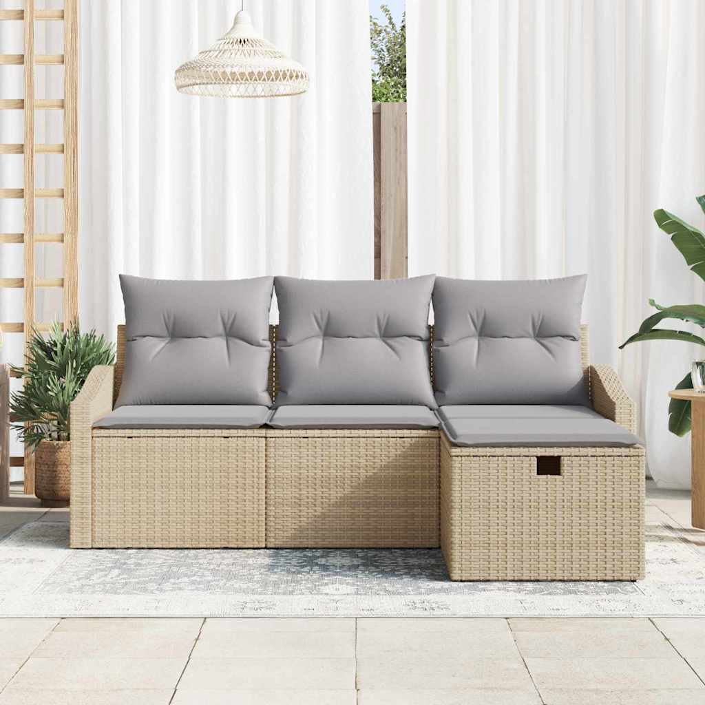 Σετ Καναπέ με μαξιλάρι με αποθήκευση 4 pcs Μπεζ συνθετικό ρατάν