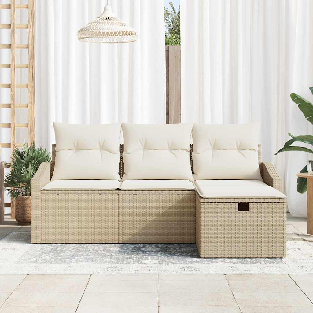 Σετ Καναπέ με μαξιλάρι με αποθήκευση 4 pcs Μπεζ συνθετικό ρατάν