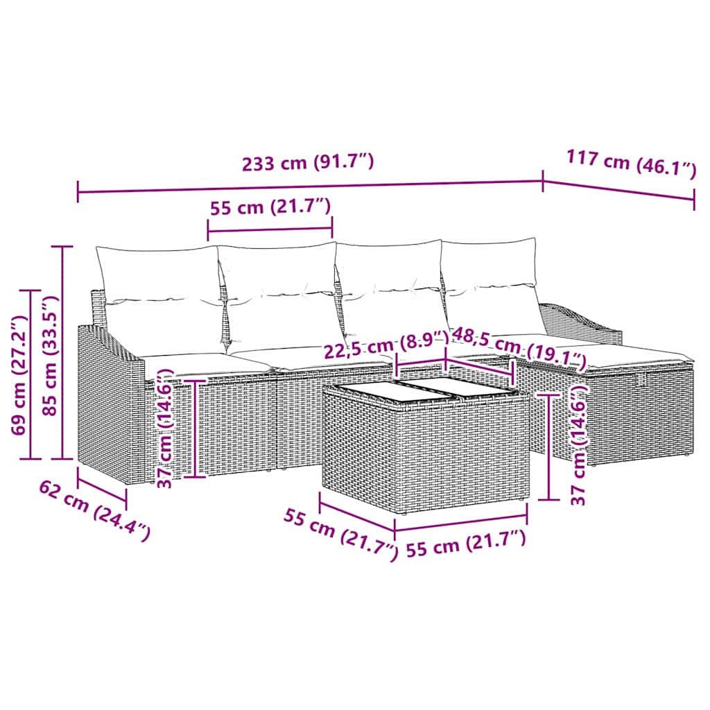 Σετ Καναπέ με μαξιλάρι με αποθήκευση 6 pcs Καφέ συνθετικό ρατάν