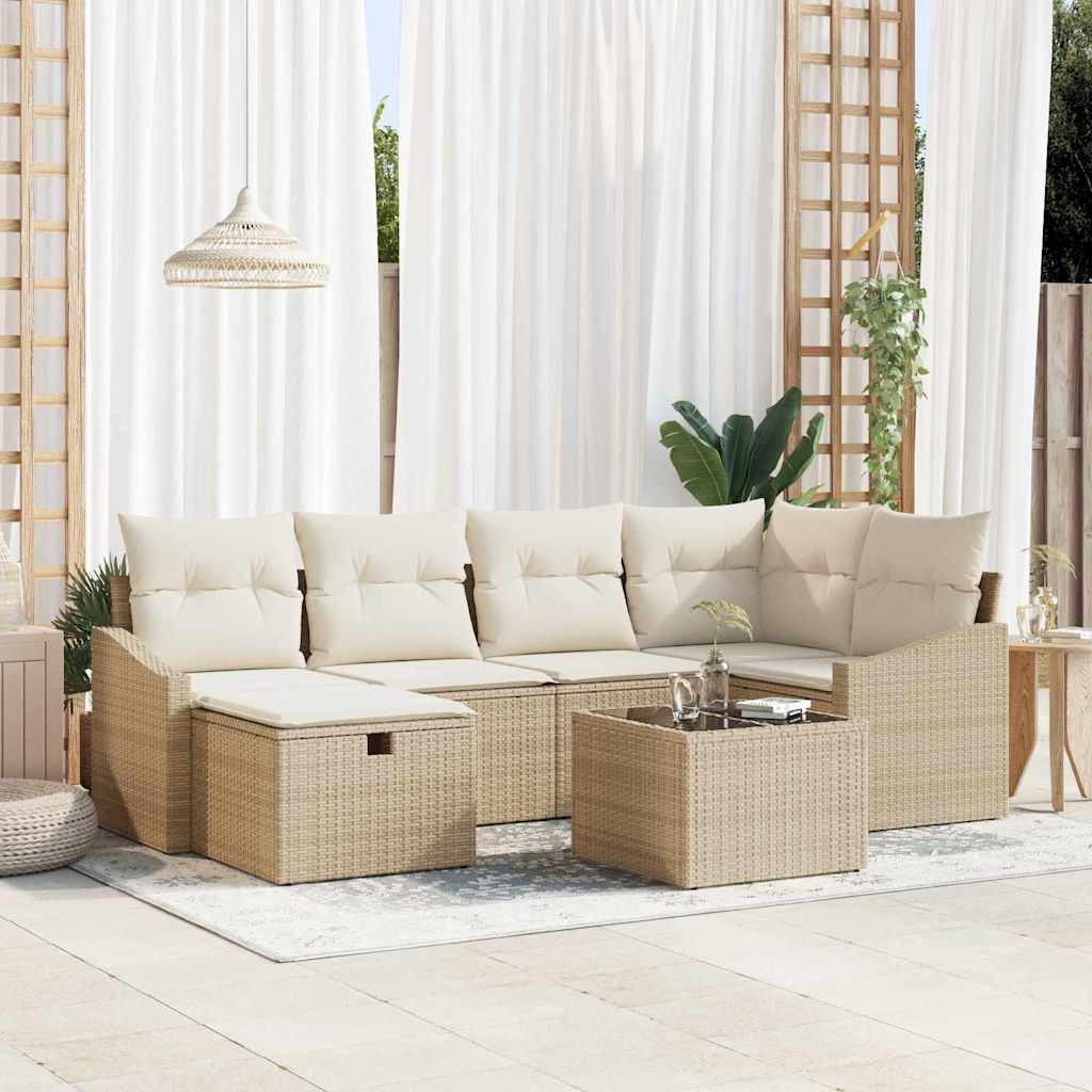 Σετ Καναπέ με μαξιλάρι 7 pcs Μπεζ και Κρέμα συνθετικό ρατάν - Pakobazaar
