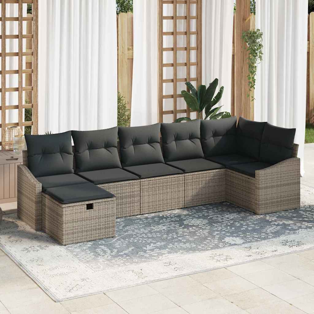 Σετ Καναπέ με μαξιλάρι με αποθήκευση 7 pcs Γκρι συνθετικό ρατάν