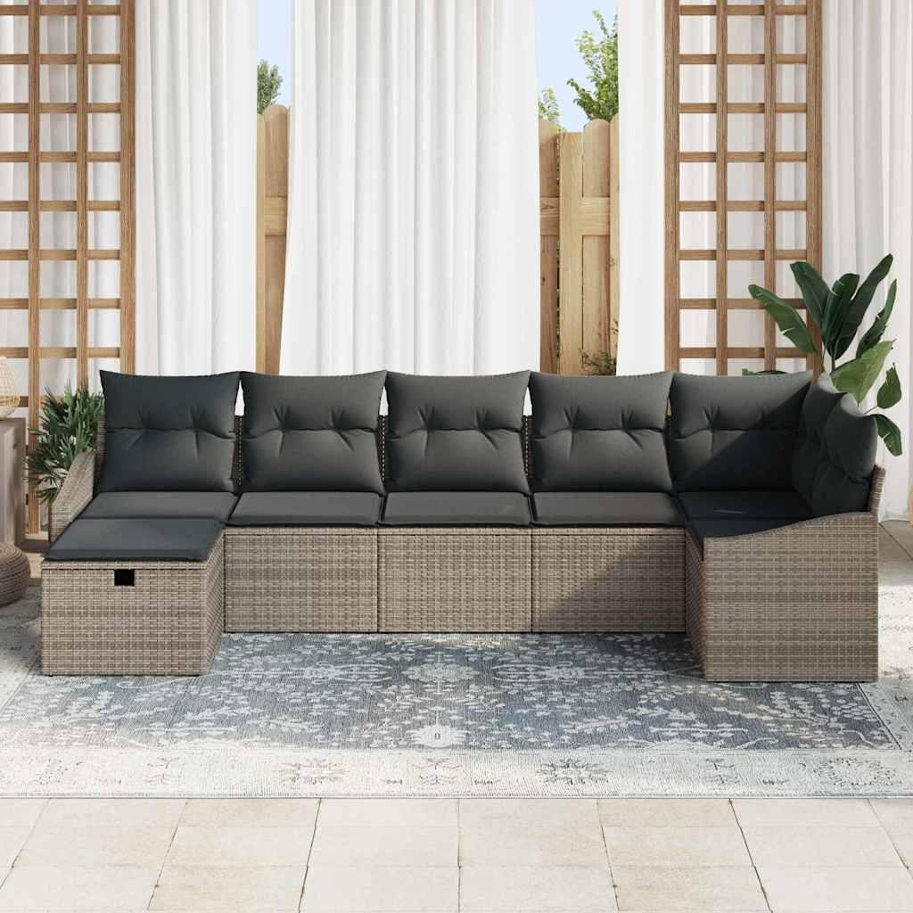 Σετ Καναπέ με μαξιλάρι με αποθήκευση 7 pcs Γκρι συνθετικό ρατάν