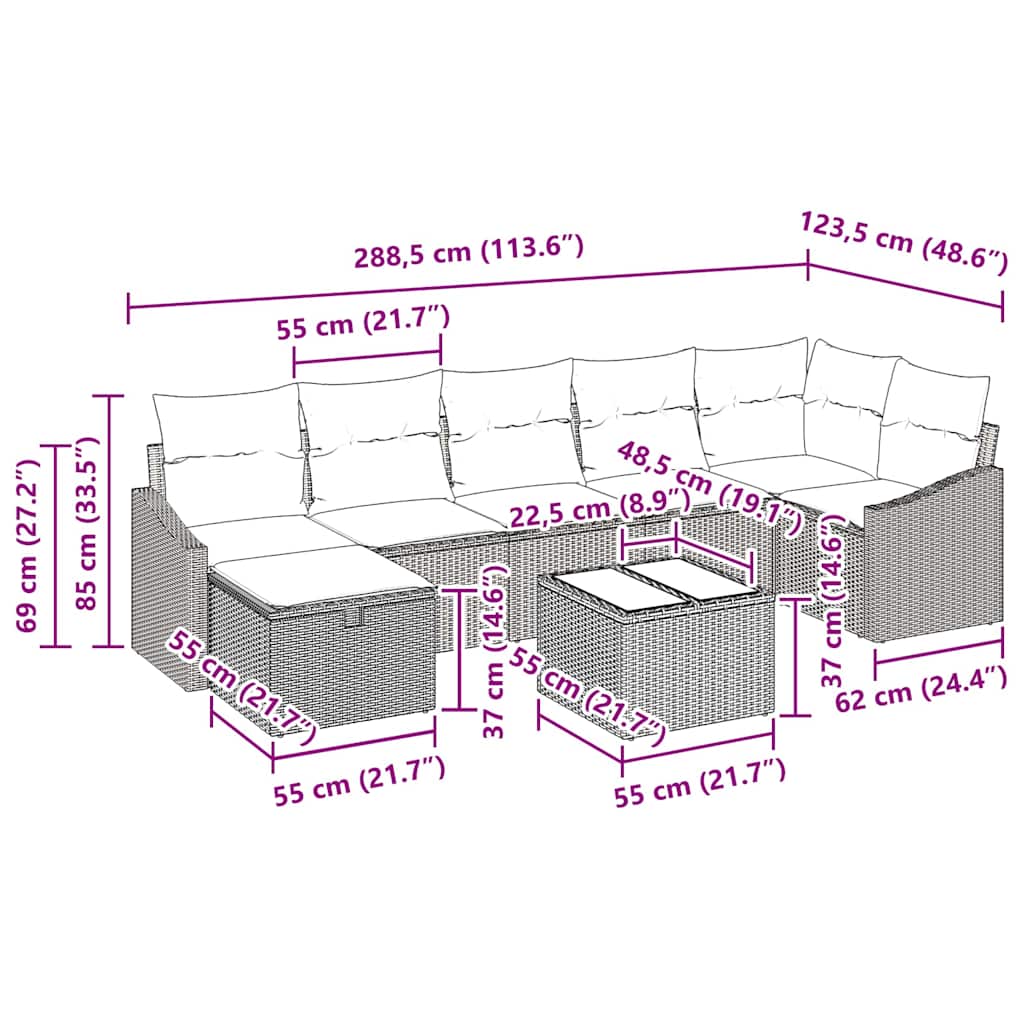 Σετ Καναπέ με μαξιλάρι με αποθήκευση 8 pcs συνθετικό ρατάν